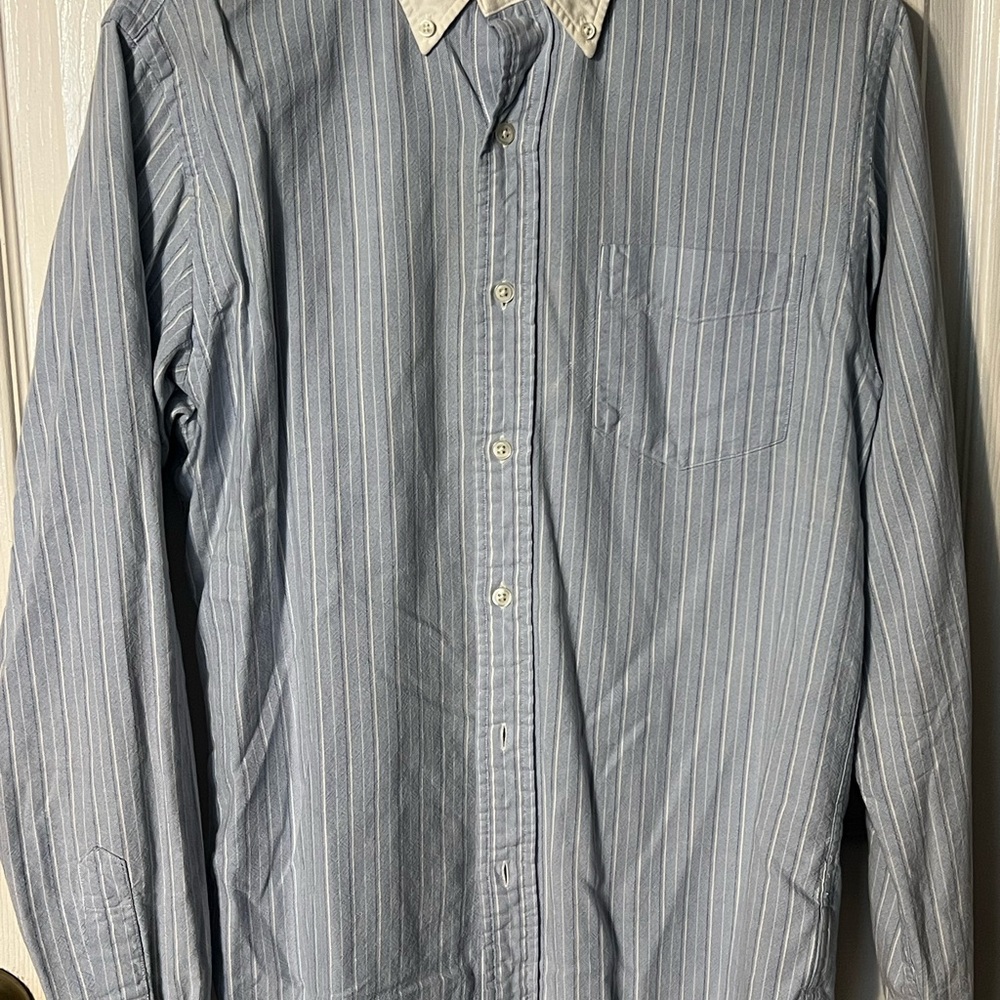 Vtg Rugby Ralph Lauren Blue and white Striped Dress shirt with Pointed Colla